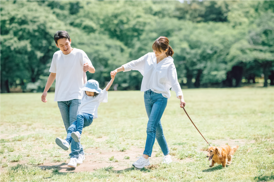 Family Walking Dog