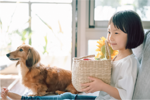 Woman, Child, and Dog